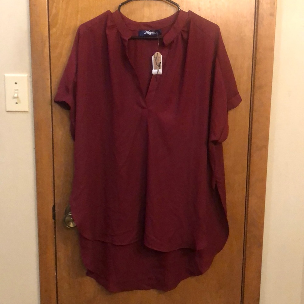 Sheer tunic length high low blouse